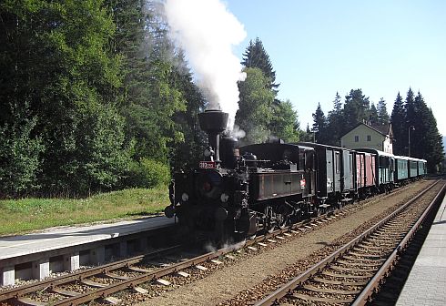 Historický vlak s parní lokomotivou Kafemlejnek (310.093)